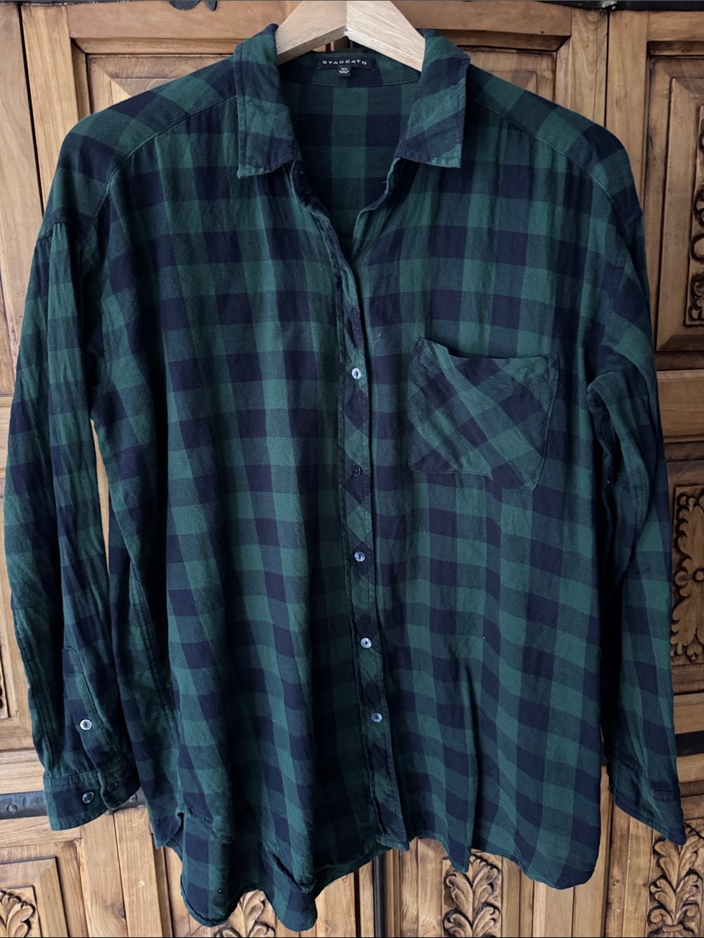 Staccato Green and Navy Plaid Button-Down Tunic
